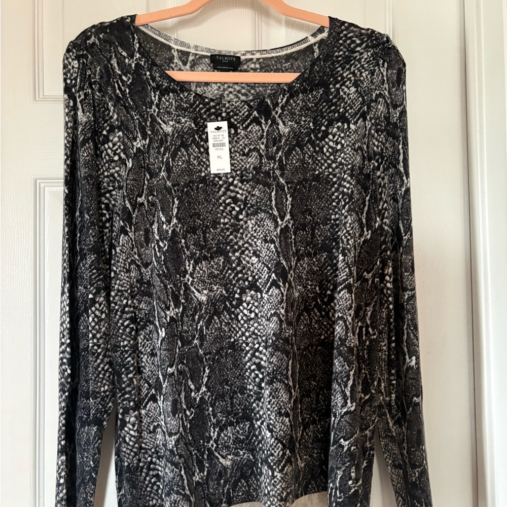Talbots Monochrome Snake Print Long Sleeve Top NWT